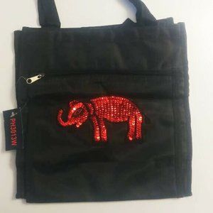 Black handbag with sequins red elephant design